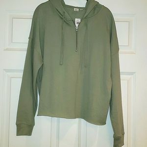 NWT Gap French Terry Cropped Sweatshirt Hoodie 1/4 Zip Sage Mint Green Sz S